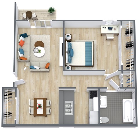 Floor plan for 1 bed, 1 bath, 700 sqft